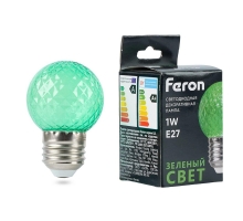 Лампа светодиодная Feron E27 1W зеленая LB-385 52163