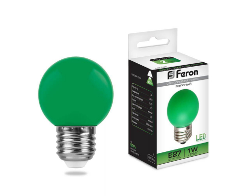 Лампа светодиодная Feron E27 1W зеленая LB-37 25117