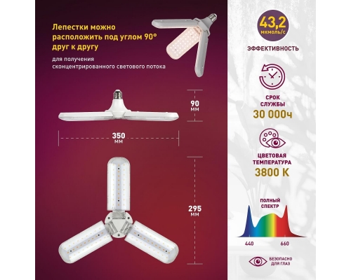 Фитолампа для растений ЭРА E27 24 Вт FITO-24W-Ra90-FOLD Б0057285