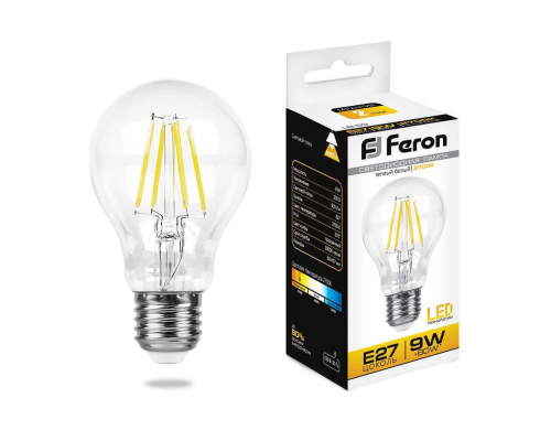Лампа светодиодная филаментная Feron E27 9W 2700K Шар Прозрачная LB-63 25631