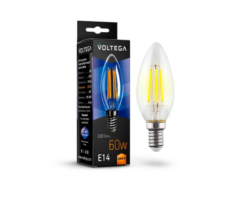 Лампа светодиодная филаментная Voltega E14 6W 2800К прозрачная VG10-C1E14warm6W-F 7019