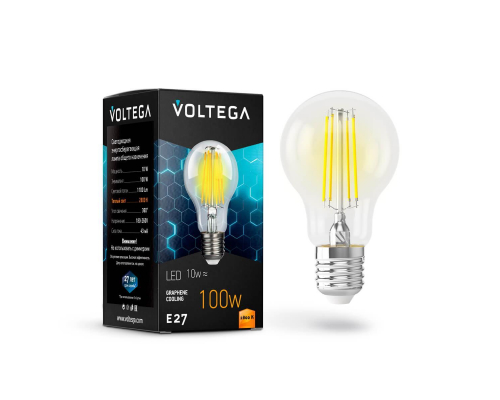 Лампа светодиодная филаментная Voltega E27 10W 2800К прозрачная VG10-А1E27warm10W-F 7102