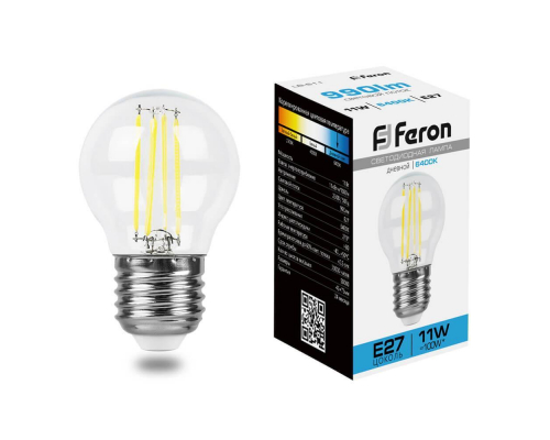 Лампа светодиодная филаментная Feron E27 11W 6400K прозрачная LB-511 38226