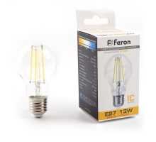 Лампа светодиодная филаментная Feron E27 13W 2700K прозрачная LB-613 38239