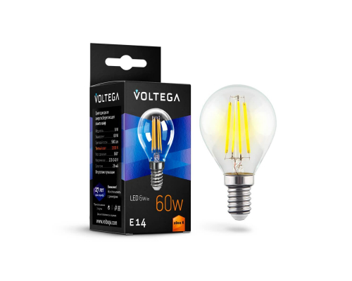 Лампа светодиодная филаментная Voltega E14 6W 2800К прозрачная VG10-G1E14warm6W-F 7021