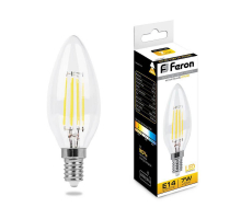 Лампа светодиодная филаментная Feron E14 7W 2700K Свеча Прозрачная LB-66 25726