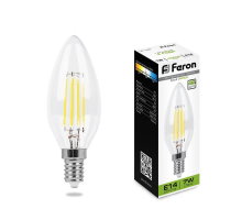 Лампа светодиодная филаментнаядиммируемая Feron Е14 7W 4000K Свеча на ветру Прозрачная LB-166 25871