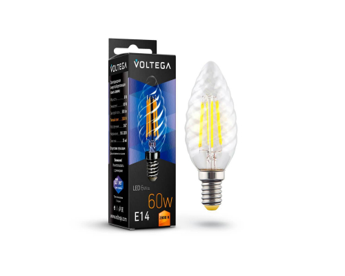 Лампа светодиодная филаментная Voltega E14 6W 2800К прозрачная VG10-CC1E14warm6W-F 7027