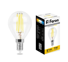 Лампа светодиодная филаментная Feron E14 7W 2700K Шар Прозрачная LB-52 25874