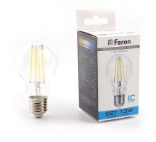 Лампа светодиодная филаментная Feron E27 13W 6400K прозрачная LB-613 48283