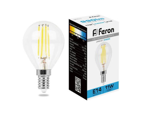Лампа светодиодная филаментная Feron E14 11W 6400K прозрачная LB-511 38225