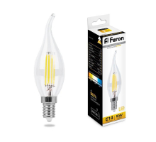 Лампа светодиодная филаментная Feron E14 5W 2700K Свеча на ветру Прозрачная LB-59 25575