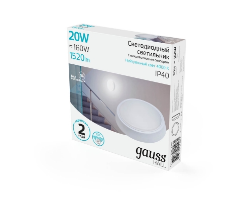 Настенно-потолочный светодиодный светильник Gauss Hall 193411220-S