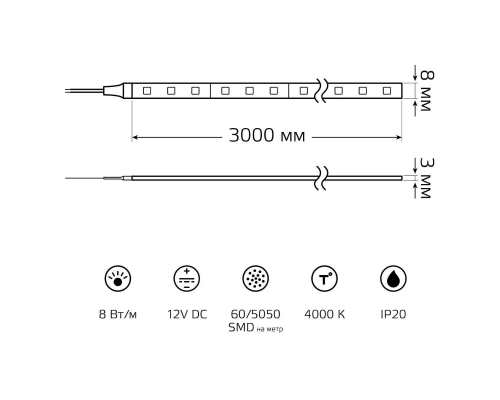 Светодиодная лента Gauss 8W/m 60LED/m 5050SMD нейтральный белый 3M BT023