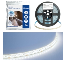 Светодиодная влагозащищенная лента Feron 16W/m 180LED/m 2835SMD холодный белый 5М LS512 51827