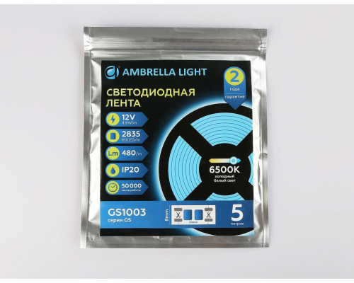 Светодиодная лента Ambrella Light 4,8W/m 60LED/m 2835SMD холодный белый 5M GS1003