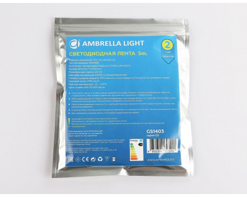 Светодиодная лента Ambrella Light 17W/m 240LED/m 2835SMD холодный белый 5M GS1403