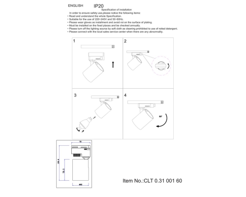 Трековый светильник однофазный Crystal Lux CLT 0.31 001 60 BL