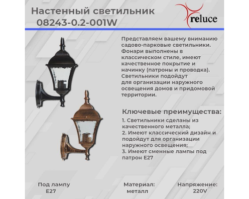 Уличный настенный светильник Reluce 08243-0.2-001W BKG